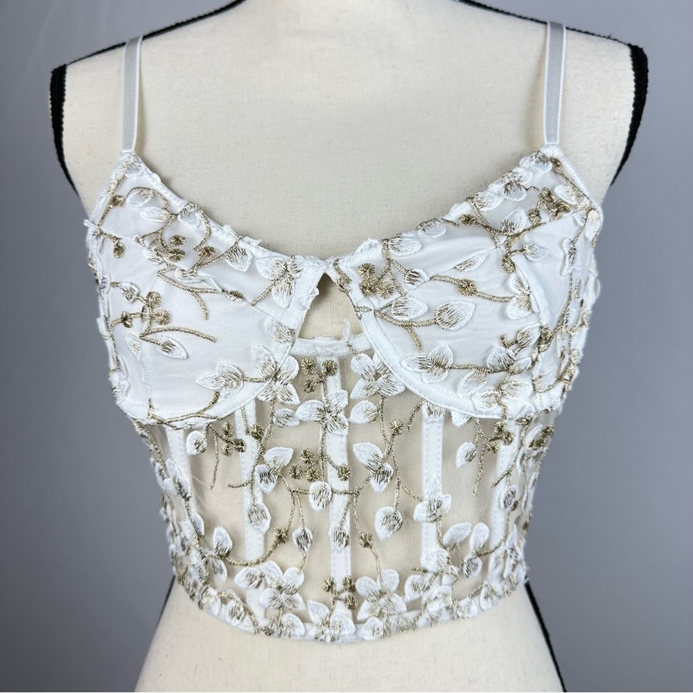 White and gold embroidered bustier - size small